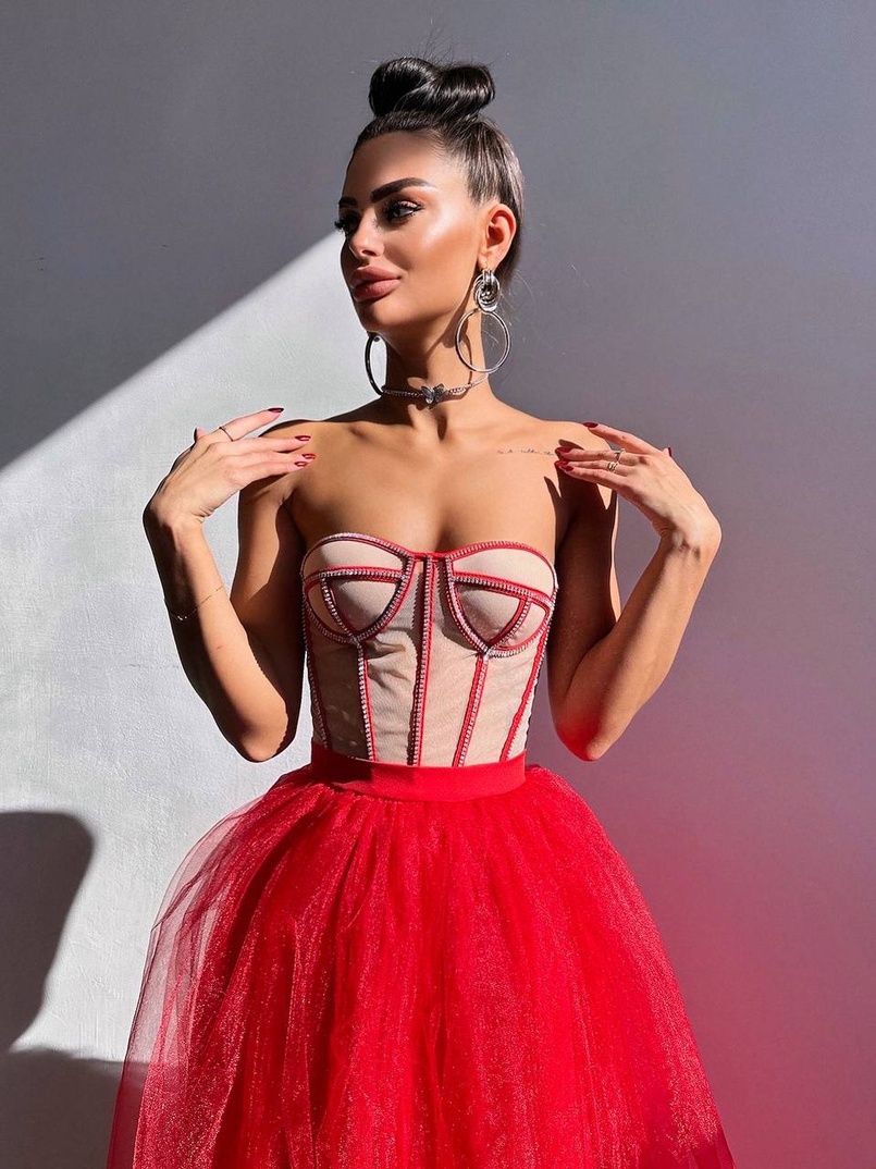 Комплект: корсет бюстьє декорований стразами + пишна спідниця максі  Ручна робота  Комплект: корсет бюстьє декорований стразами + пишна спідниця максі  Ручна робота  | PUSHKA SHOP