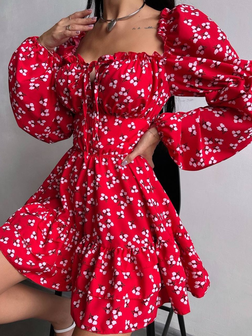 Сукня з квітковим принтом з воланами на ґудзиках  | PUSHKA SHOP