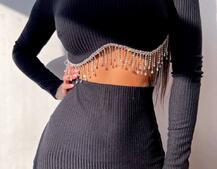 Комплект: спідниця з розрізом + топ, декорований бахромой зі страз | PUSHKA SHOP