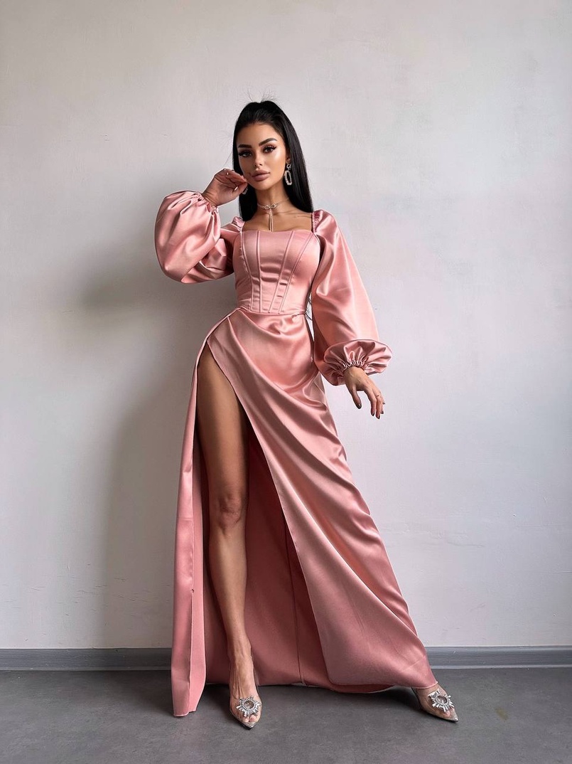 Атласний комплект: корсет + спідниця  максі з драпіруванням | PUSHKA SHOP