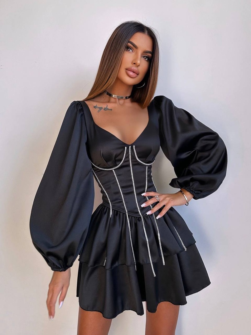 Комплект: сукня з подвійною спідницею + корсет, декорований стразами    Комплект: сукня з подвійною спідницею + корсет, декорований стразами    | PUSHKA SHOP