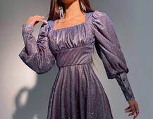 Блестящее платье с объемными рукавами  Блестящее платье с объемными рукавами  | PUSHKA SHOP