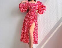 Квіткова сукня-міді зі шнурівкою на спинці та розрізом на ніжці Квіткова сукня-міді зі шнурівкою на спинці та розрізом на ніжці | PUSHKA SHOP