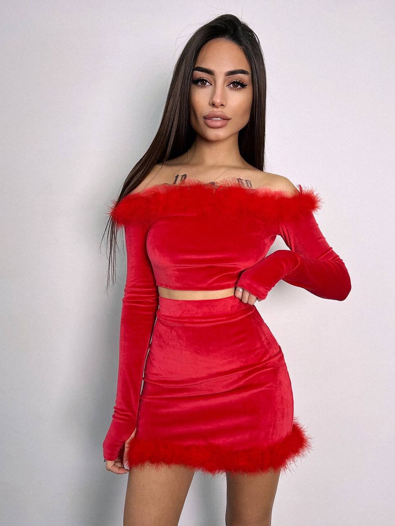 Оксамитовитовий комплект з пір‘ям  Оксамитовитовий комплект з пір‘ям  | PUSHKA SHOP