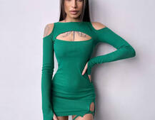 Трикотажне плаття по фігурі зі шнурівкою на ніжці Трикотажне плаття по фігурі зі шнурівкою на ніжці | PUSHKA SHOP