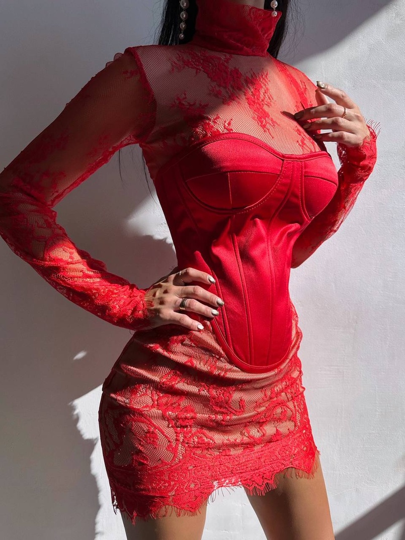 Комплект: мереживна сукня міні + корсет Комплект: мереживна сукня міні + корсет | PUSHKA SHOP