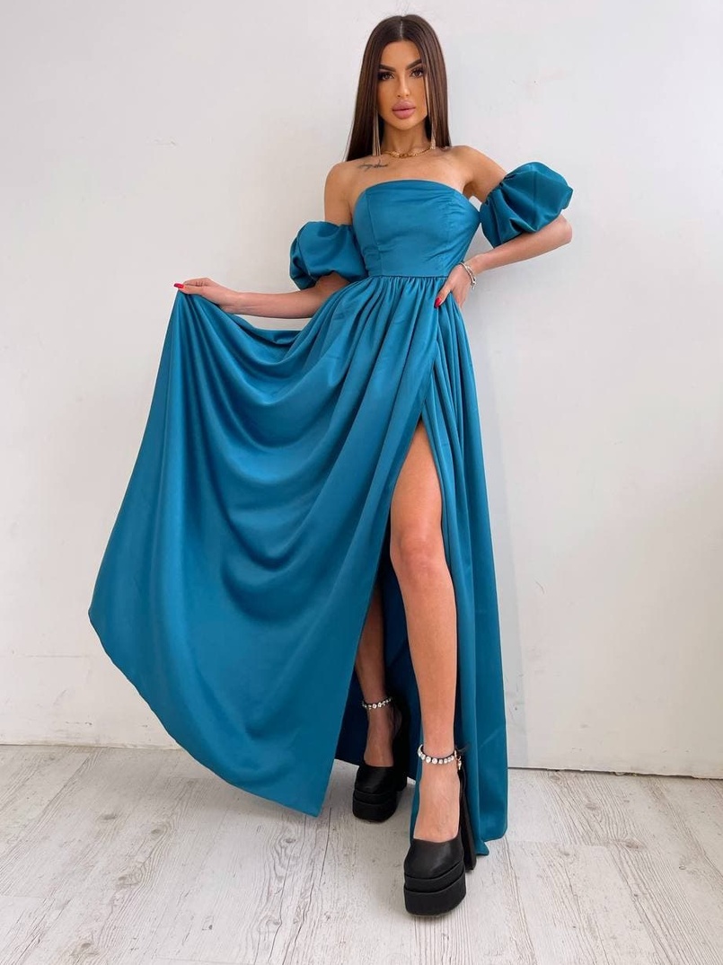 Атласное платье макси с объемными рукавами   Атласное платье макси с объемными рукавами   | PUSHKA SHOP