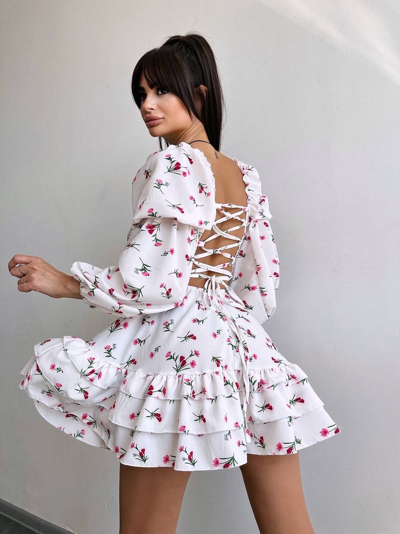 Квіткова сукня з воланами та шнуровкою по спинці | PUSHKA SHOP