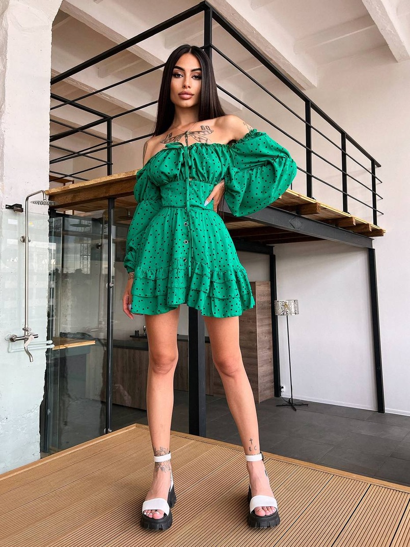 Сукня в горошок на ґудзиках з воланами  Сукня в горошок на ґудзиках з воланами  | PUSHKA SHOP