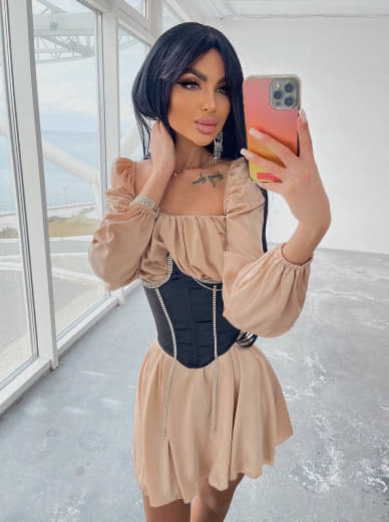 Приталена сукня з шовку  + корсет декорований стразами  Ручна робота  Приталена сукня з шовку  + корсет декорований стразами  Ручна робота  | PUSHKA SHOP