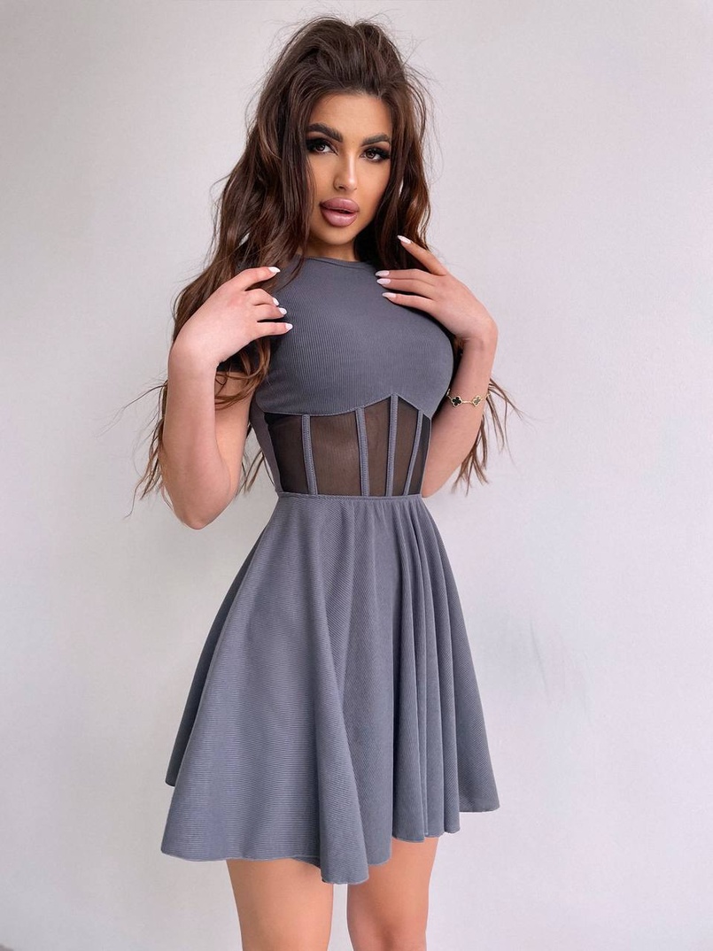 Сукня-міні  з елементами корсету  та спідницею солнцем Сукня-міні  з елементами корсету  та спідницею солнцем | PUSHKA SHOP