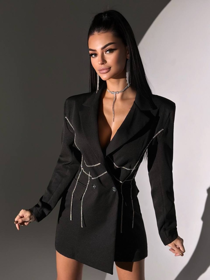 Сукня-піджак, декорована стразами Ручна робота Сукня-піджак, декорована стразами Ручна робота | PUSHKA SHOP