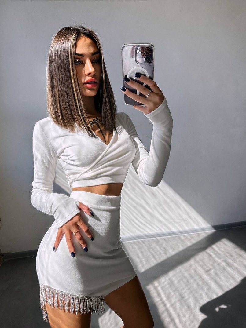 Оксамитовий комплект, декорований бахромою зі страз Оксамитовий комплект, декорований бахромою зі страз | PUSHKA SHOP