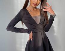 Платье с декором из сетки со стразами   Платье с декором из сетки со стразами   | PUSHKA SHOP