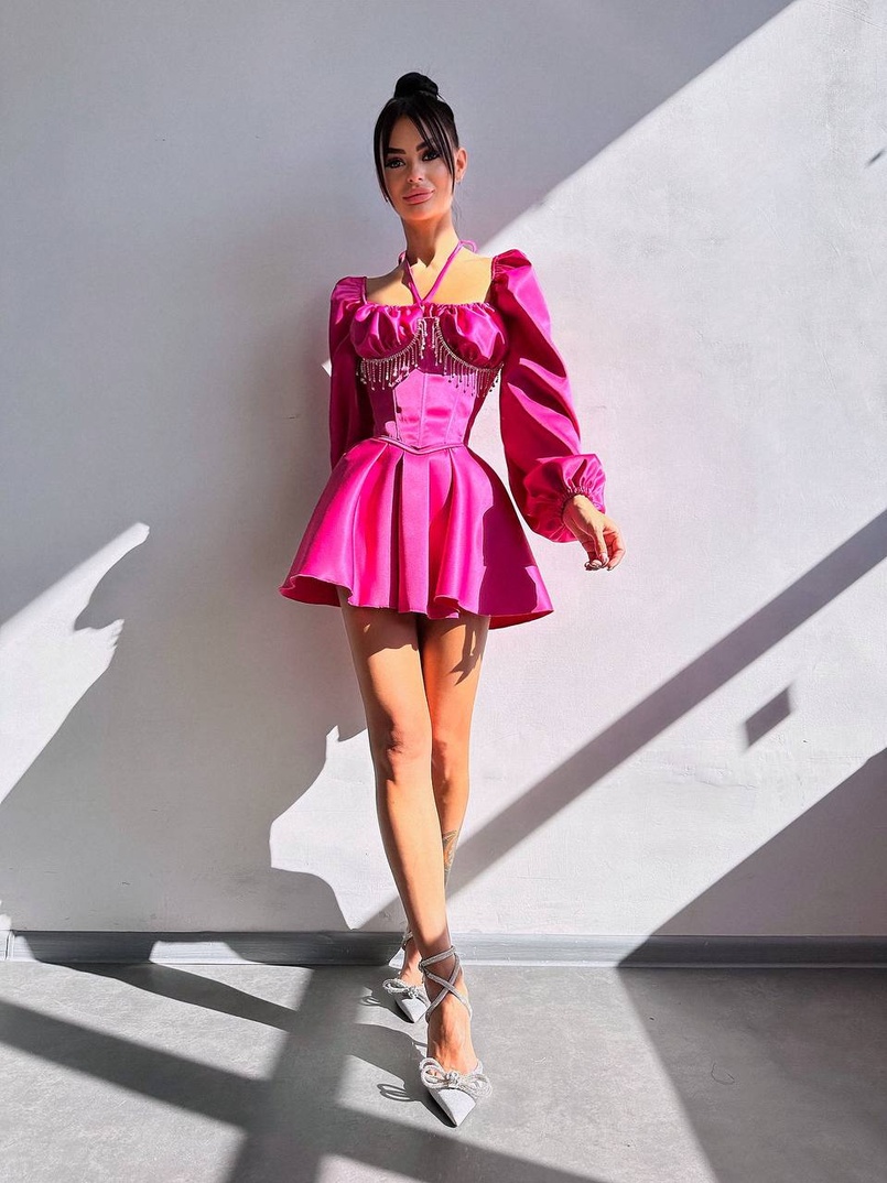 Сукня з корсетом, декорованим бахромою зі страз Ручна робота  Сукня з корсетом, декорованим бахромою зі страз Ручна робота  | PUSHKA SHOP