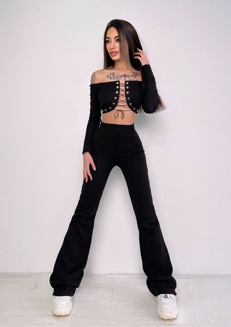 Комплект : штани кльош і топ на шнурівці    | PUSHKA SHOP