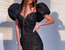 Блестящее платье с объемными рукавами  Блестящее платье с объемными рукавами  | PUSHKA SHOP