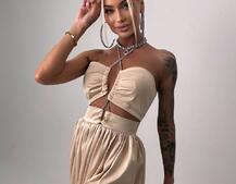 Атласна сукня максі із шнуром зі стразами  Атласна сукня максі із шнуром зі стразами  | PUSHKA SHOP