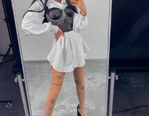 Приталена сорочка + корсет декорований бахромою зі страз Ручна робота Приталена сорочка + корсет декорований бахромою зі страз Ручна робота | PUSHKA SHOP