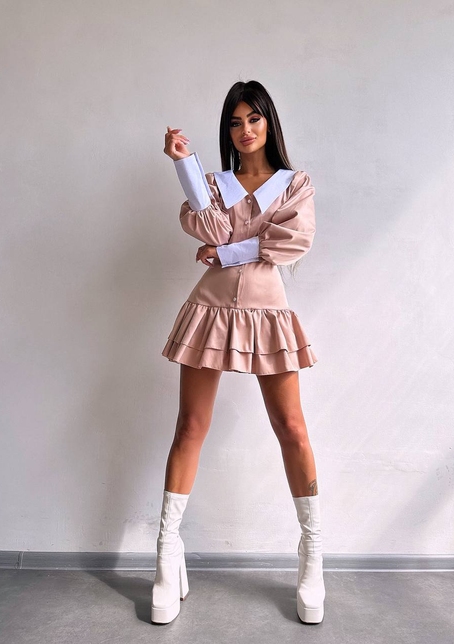 Котонова сукня з рюшами на гудзиках зі шнурівкою на спинці | PUSHKA SHOP