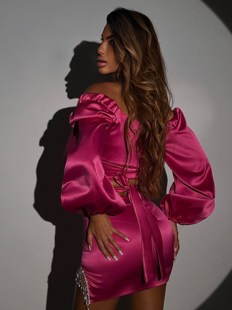 Атласний комплект, бахромою зі стразами  Ручна робота, прикраса пришита  Атласний комплект, бахромою зі стразами  Ручна робота, прикраса пришита  | PUSHKA SHOP