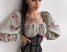 Сукня міді з розрізом в квітковий принт + прозорий корсет  | PUSHKA SHOP