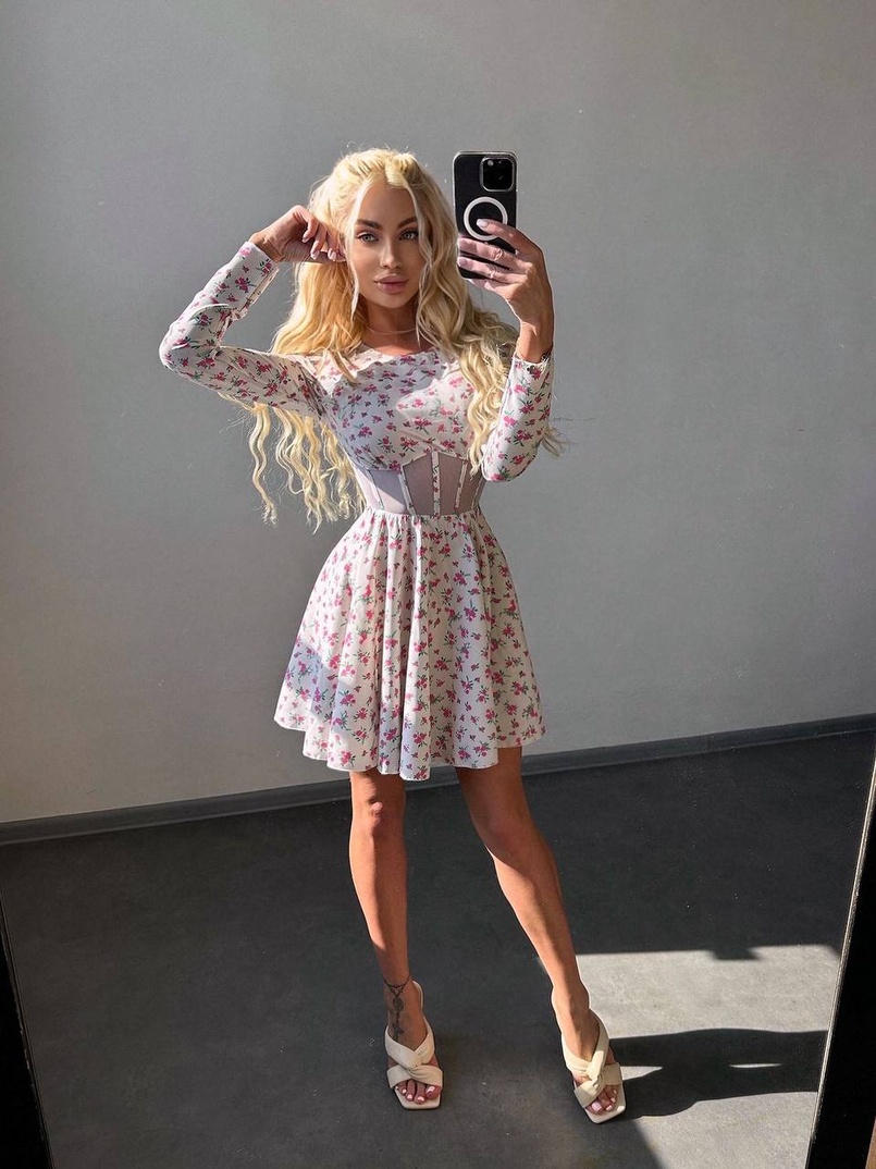 Корсетна сукня з пишною спідницею в квітковий Принт  | PUSHKA SHOP