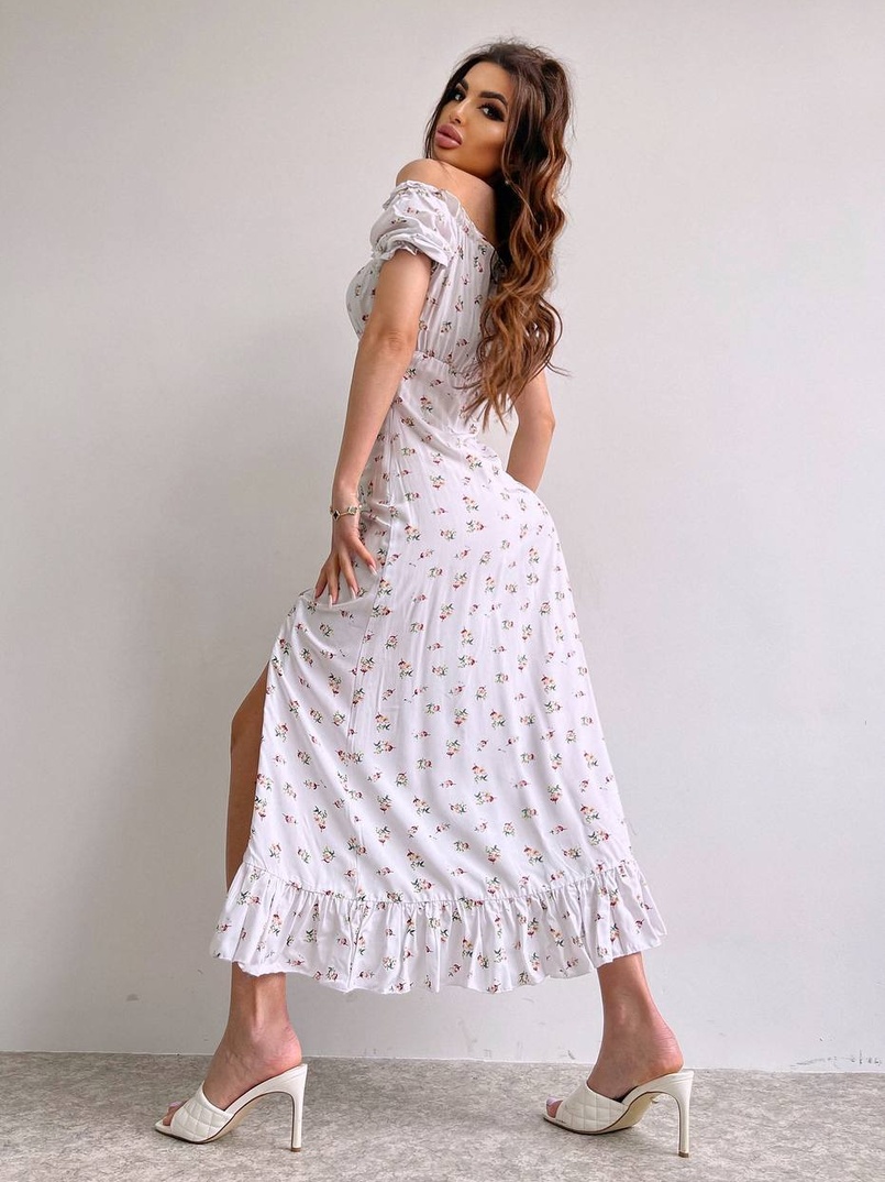 Квіткова сукня з воланами та шнуровкою на ніжці Квіткова сукня з воланами та шнуровкою на ніжці | PUSHKA SHOP