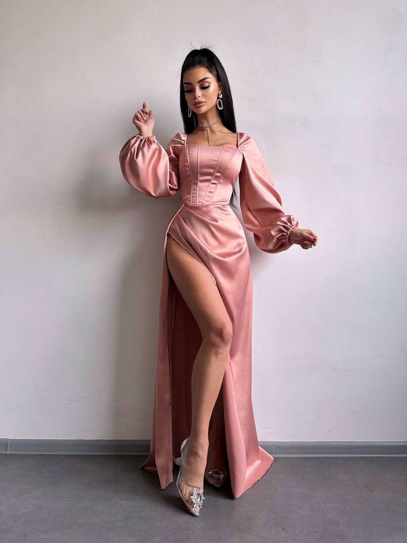 Атласний комплект: корсет + спідниця  максі з драпіруванням | PUSHKA SHOP