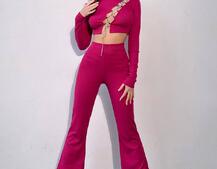 Комплект : штани кльош і топ декорований шнурком зі стразами  Комплект : штани кльош і топ декорований шнурком зі стразами  | PUSHKA SHOP