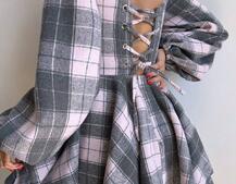 Корсетна сукня з подвійною спідницею та обʼємними рукавами у клітинку  Корсетна сукня з подвійною спідницею та обʼємними рукавами у клітинку  | PUSHKA SHOP