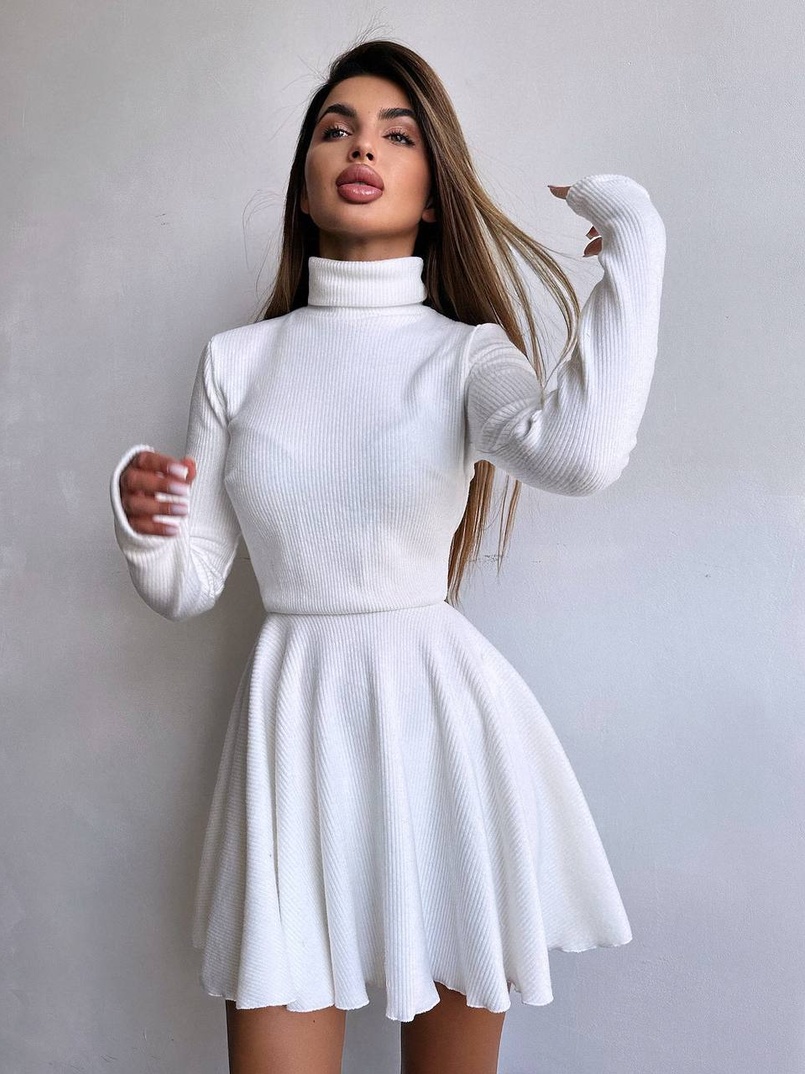 Трикотажна сукня міні із спідницею сонцем     | PUSHKA SHOP