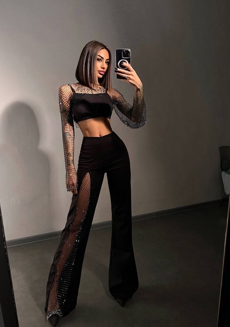 Комплект: топ + штани із сіткою зі стразами  | PUSHKA SHOP