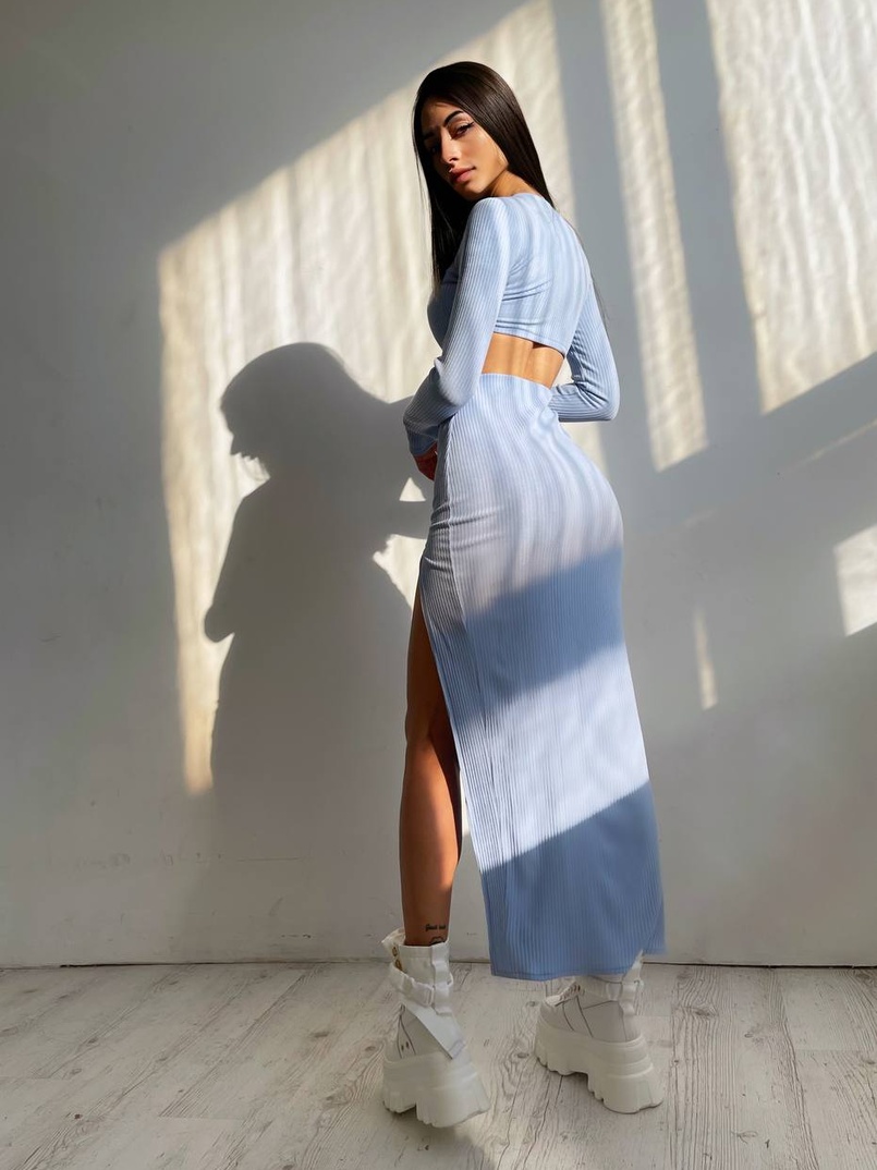 Трикотажный комплект: топ с чашечками push up + юбка миди с разрезом  Трикотажный комплект: топ с чашечками push up + юбка миди с разрезом  | PUSHKA SHOP