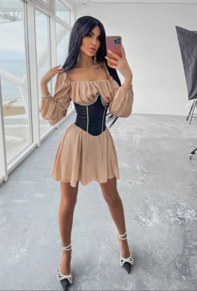 Приталена сукня з шовку  + корсет декорований стразами  Ручна робота  Приталена сукня з шовку  + корсет декорований стразами  Ручна робота  | PUSHKA SHOP