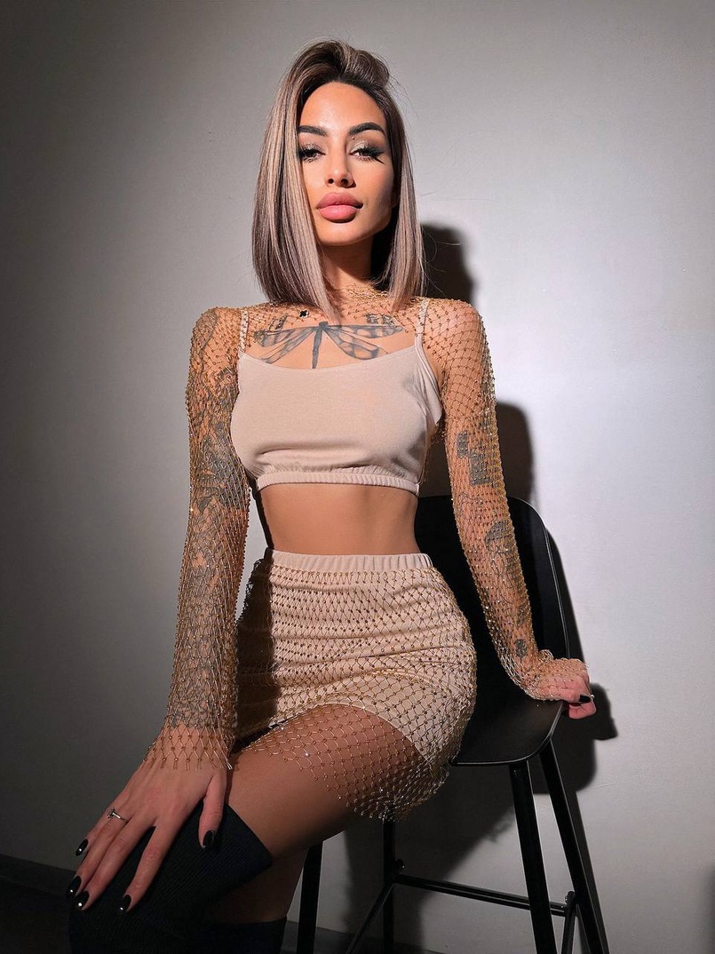 Комплект: топ + спідниця із сіткою зі стразами  Комплект: топ + спідниця із сіткою зі стразами  | PUSHKA SHOP