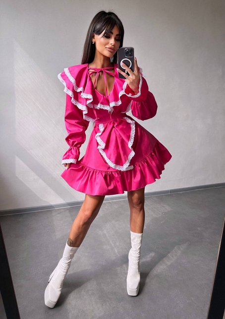 Котонова сукня декорована мереживом    | PUSHKA SHOP