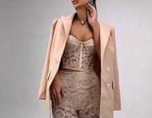 Комплект: мереживний корсет бюстьє + штани + піджак  Комплект: мереживний корсет бюстьє + штани + піджак  | PUSHKA SHOP