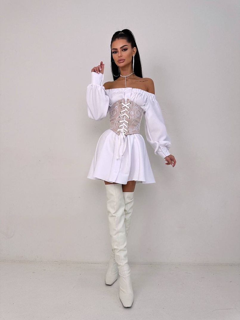 Приталена сорочка на плічках+  мереживний корсет Приталена сорочка на плічках+  мереживний корсет | PUSHKA SHOP