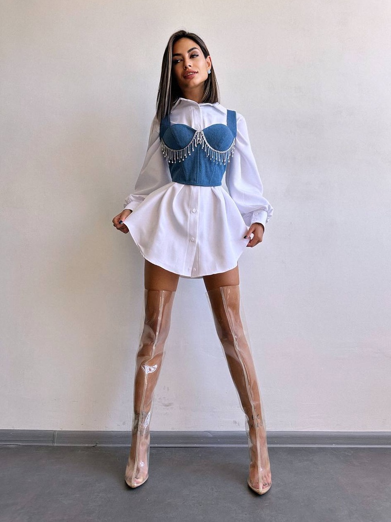 Приталена сорочка + корсет декорований бахромою зі страз Ручна робота Приталена сорочка + корсет декорований бахромою зі страз Ручна робота | PUSHKA SHOP