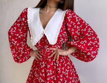 Сукня з коміром та об'ємними рукавами з широким поясом | PUSHKA SHOP