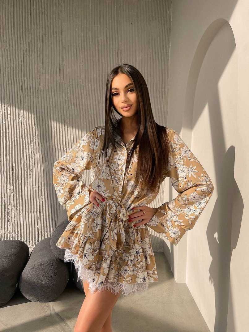 Сукня міні на гудзиках,декорована мереживом  Сукня міні на гудзиках,декорована мереживом  | PUSHKA SHOP