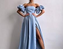 Сукня максі  з розрізом на спідниці та об’ємними рукавами  | PUSHKA SHOP