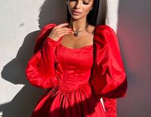 Сукня з обʼємними рукавами та спідницею балоном  Сукня з обʼємними рукавами та спідницею балоном  | PUSHKA SHOP