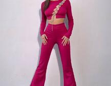 Комплект : штани кльош і топ декорований шнурком зі стразами  Комплект : штани кльош і топ декорований шнурком зі стразами  | PUSHKA SHOP