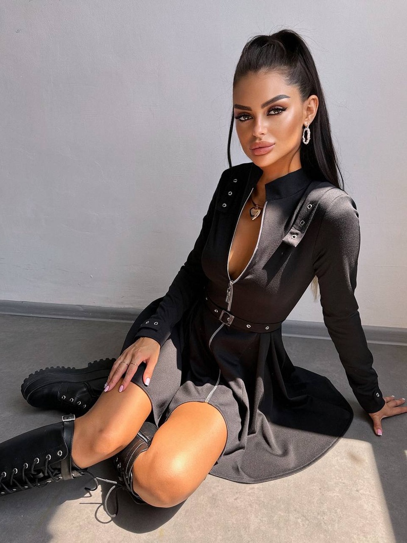 Сукня з пишною спідницею і поясом | PUSHKA SHOP