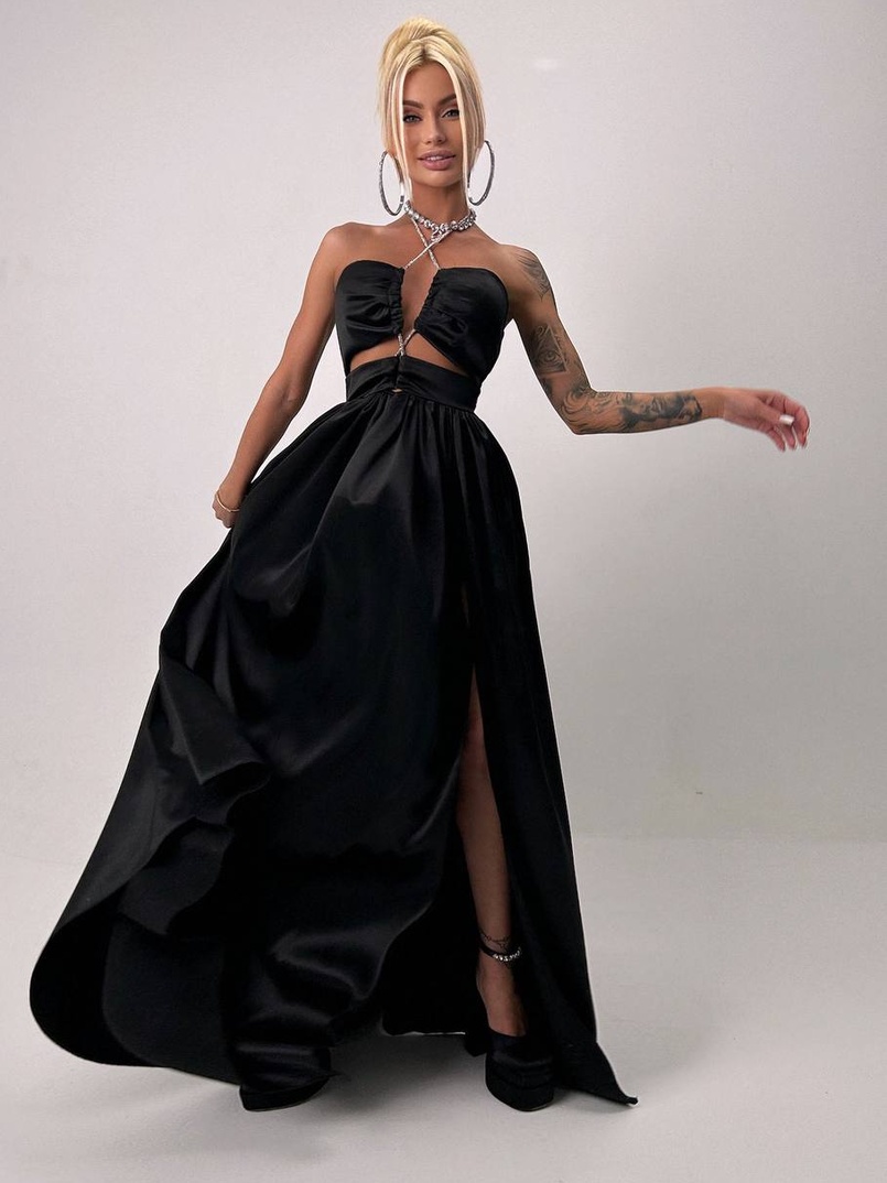 Атласна сукня максі із шнуром зі стразами  Атласна сукня максі із шнуром зі стразами  | PUSHKA SHOP