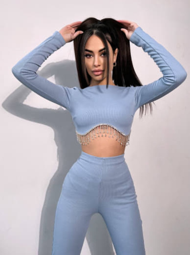 Комплект : штани кльош і топ , декорований бахромою зі страз Ручна робота Комплект : штани кльош і топ , декорований бахромою зі страз Ручна робота | PUSHKA SHOP