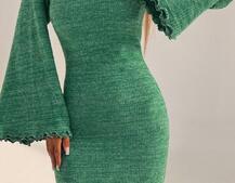 Трикотажна сукня максі з розкльошеними рукавами та відкритою спиною | PUSHKA SHOP