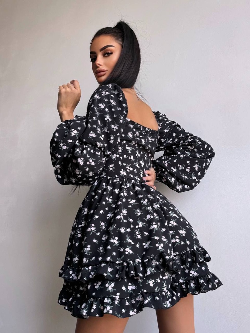 Сукня з квітковим принтом з воланами на ґудзиках  | PUSHKA SHOP